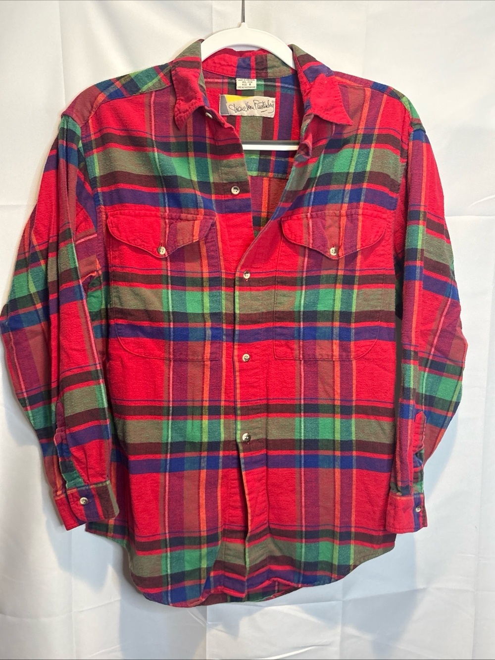 VINTAGE Diane Von Furstenberg Red Green Blue Plaid Button-Down Shirt
